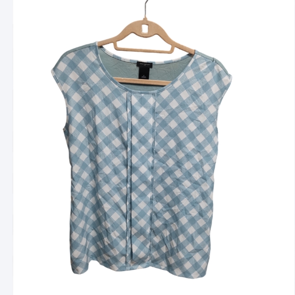 Ann Taylor Powder Blue Plaid Blouse Top